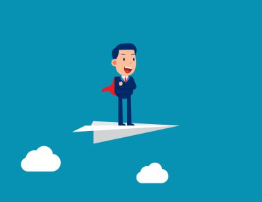 Kağıt uçağın lideri. İş yarışması konsepti, düz çizgi film vektör illüstrasyon biçimi