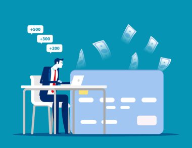 İş yerinde beleş çalışan biri. Çevrimiçi kazanç ve ödeme kavramı. Cüzdan