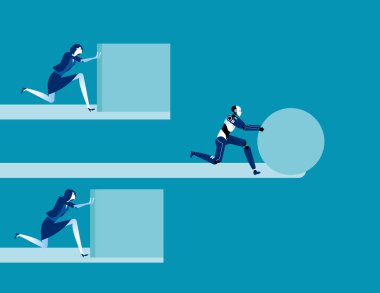 Şirket akıllı çalışır. İş konseptinde teknoloji optimizasyonu, Robotik, Düz çizgi film vektör stili tasarımı