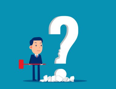 Soru işaretini çekiçle kır. Konsepti bozmaya çalıştım. Sevimli düz çizgi film stili tasarımı