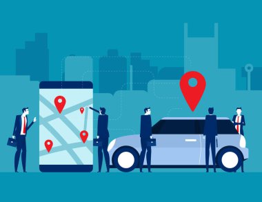 Modern araba ve uygulamalı akıllı telefon. Araba paylaşım hizmeti kavramı
