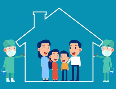 Ev konseptinde kal. Aile gülümsemesi ve birlikte kalmak, Coronavirüs önleme