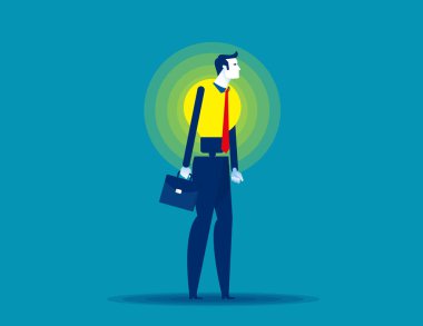 Adamın ampul gibi vücudu var. İş yaratıcılığı konsepti, düz çizgi film vektör illüstrasyon tasarımı