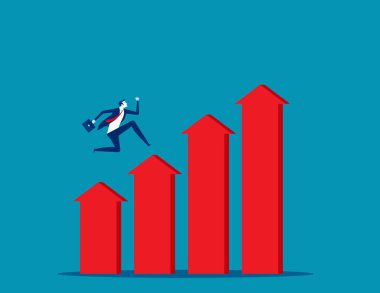 Ekonomik başarıya tırmanıyorum. Geliştirme ve Büyüme, Düz çizgi film vektör çizimi