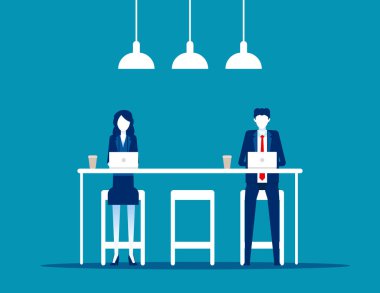 Kahve dükkanındaki ofis çalışanları. Birlikte çalışma kavramı