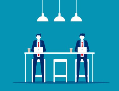 Kahve dükkanındaki ofis çalışanları. Birlikte çalışma kavramı