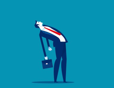 İş adamı arkasını yaslayarak yürür. Ofis insanları konsepti. Düz çizgi film stili tasarımı.