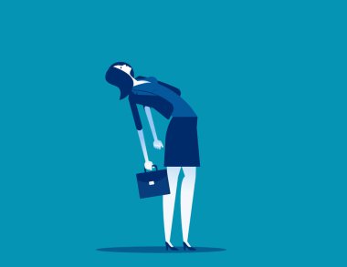 İş kadını arkasını yaslayarak yürür. Ofis insanları konsepti. Düz çizgi film stili tasarımı.