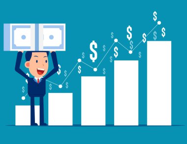 İşadamı banknotları grafik geçmişiyle birlikte tutuyor. Yatırım