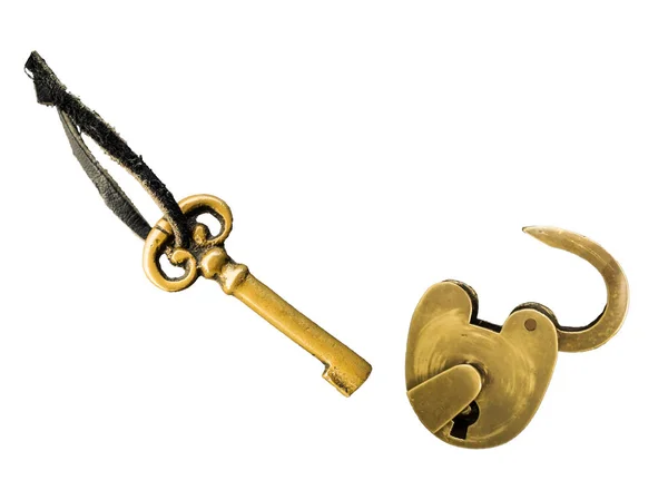 Llave dorada antigua y cerradura de llave — Foto de Stock