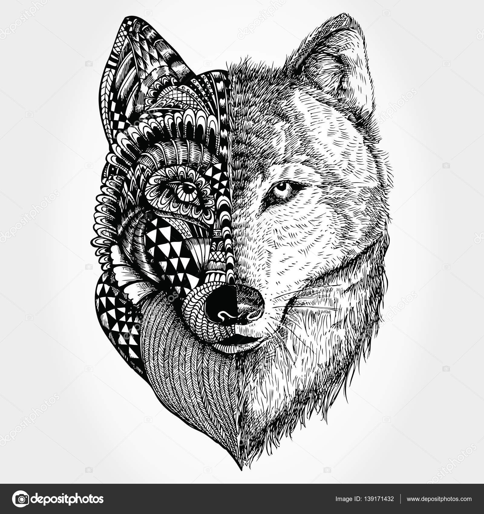 Hand Drawn Wolf Head Stylized Stock Vector Rexandpan
