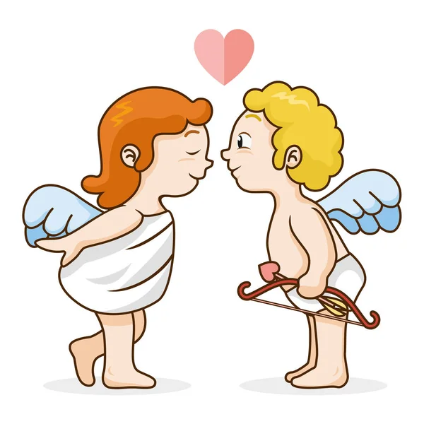 Figur av cupid girl och cupid pojke, vektor — Stock vektor