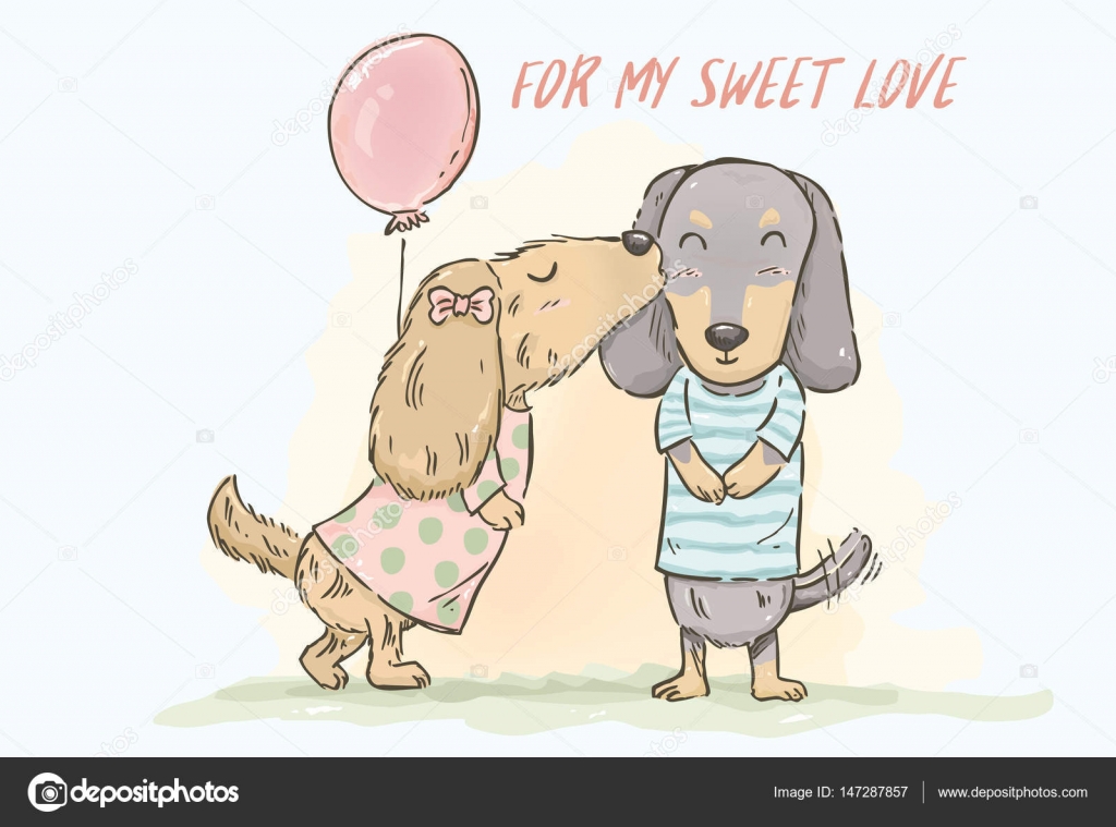 Hand drawn cute cartoon Dachshund kissing her boyfriend in watercolor style, vector Stock Vector Image by ©rexandpan #147287857 Hand drawn cute cartoon Dachshund kissing her boyfriend in watercolor style, vector Stock Vector Image by ©rexandpan #147287857