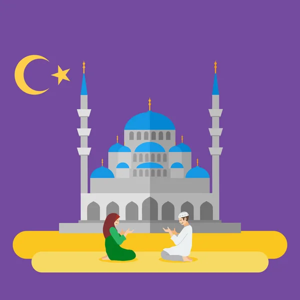 Design plano, Pessoas orando na mesquita, Ilustração vetorial — Vetor de Stock