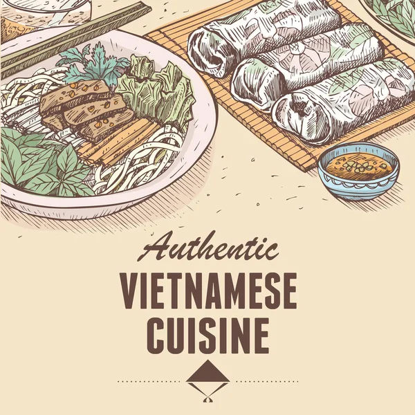 Handritad vietnamesisk mat, vektor — Stock vektor