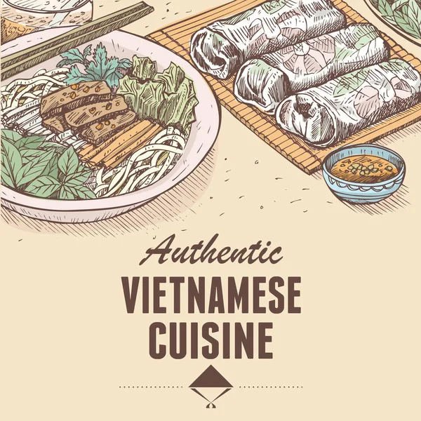 Elle çizilmiş Vietnamca gıda, vektör