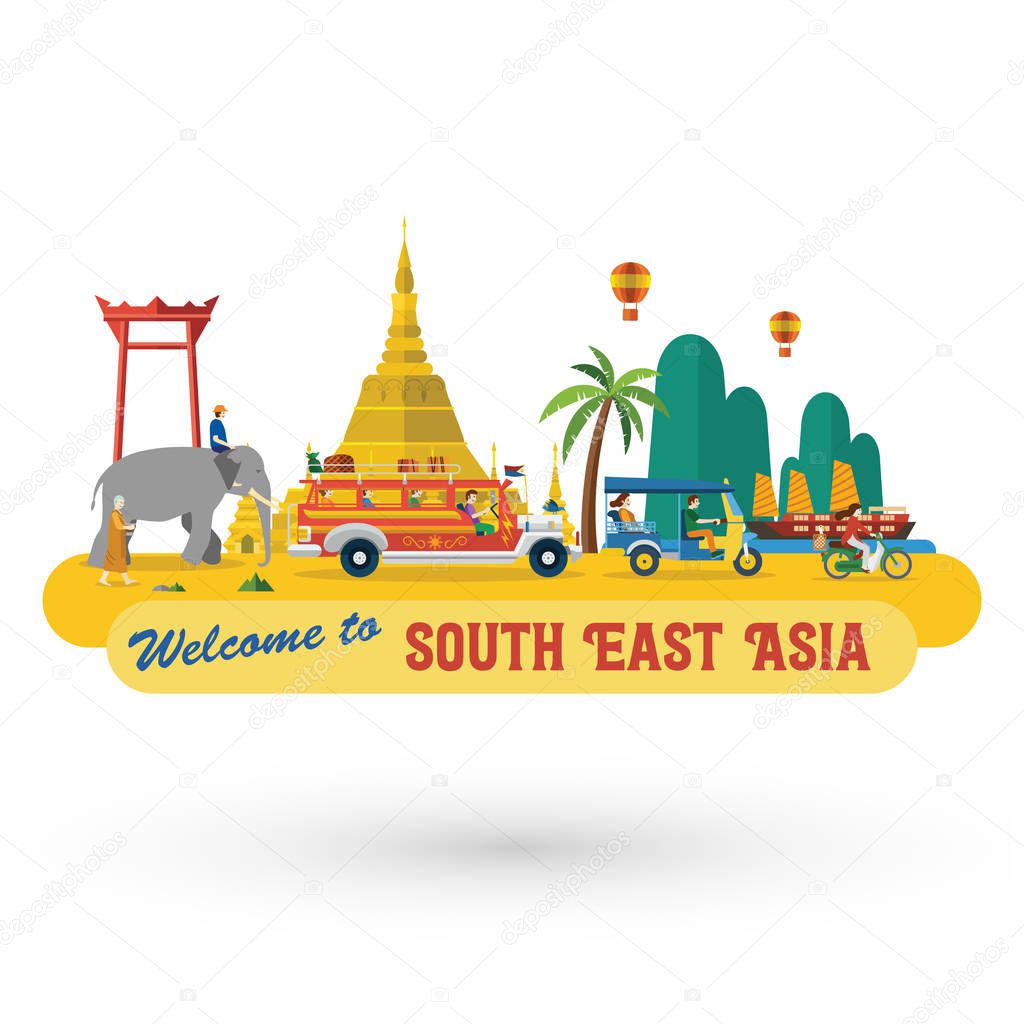 Flat design, South East Asia's landmarks and icons, Vector