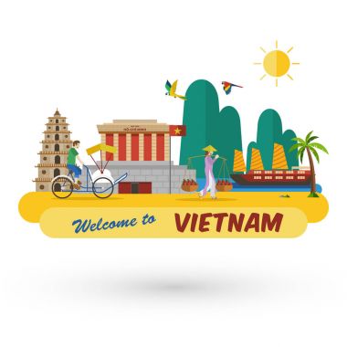 Tasarım, hoş geldiniz düz Vietnam simgeleri ve simge, vektör için