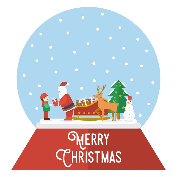 圣诞水晶球可爱的人物圣诞老人和驯鹿, 矢量 — 图库矢量图片