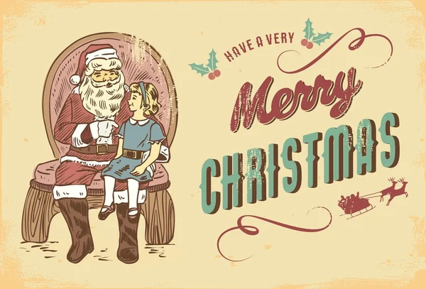 Handgezeichneter Weihnachtsmann mit einem Mädchen, Vektorillustration — Stockvektor