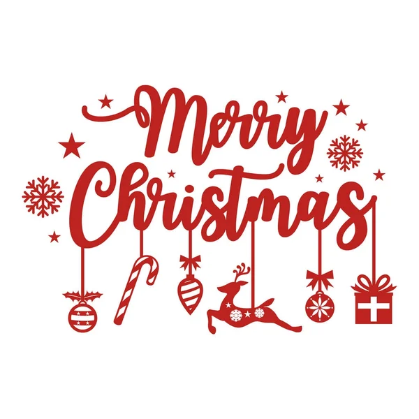 Joyeux Noël et bonne année Lettrage Design avec rennes et ornements, vecteur — Image vectorielle