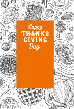 Elle çizilmiş Şükran günü yemeği, vektör çizim