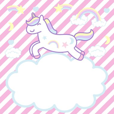 Sevimli çizgi tek boynuzlu at afiş, vektör çizim