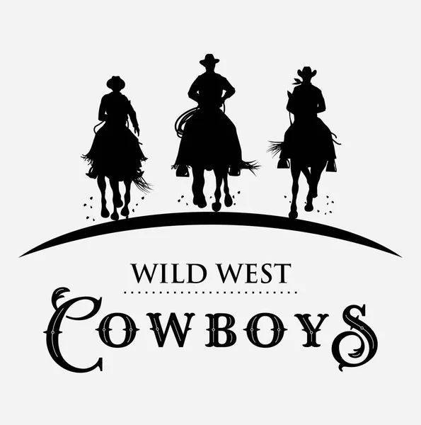 Silhouet van drie cowboys rijden van paarden, Vector — Stockvector