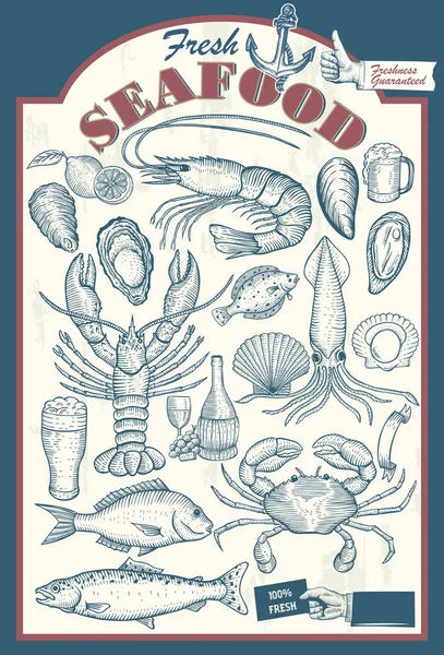 Handgezeichnetes Set Von Meeresfrüchten Vektor — Stockvektor