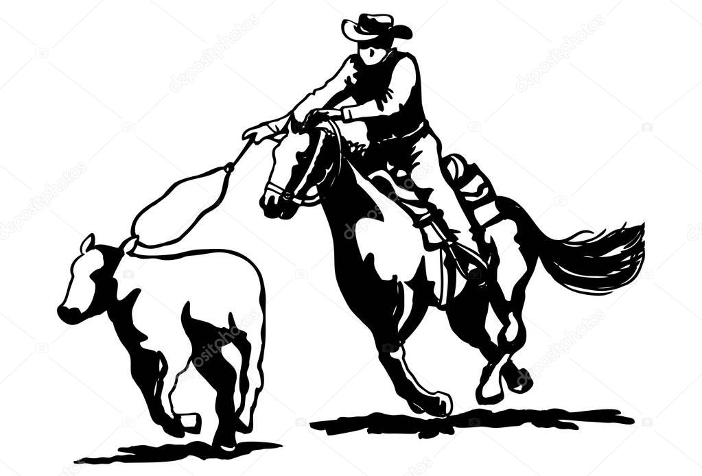 Cowboy roping a calf, Vector