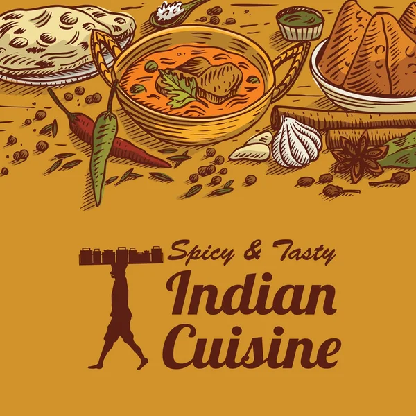 Ręcznie Rysowane Indyjskie Jedzenie Ilustracji Wektorowych — Wektor stockowy