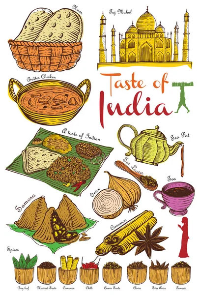 手描きインド料理 ベクトル イラスト — ストックベクタ