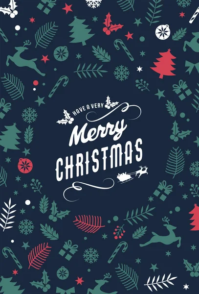 Merry Christmas Card Template Pine Leaves Star Gingerbread Man Presents — 스톡 벡터