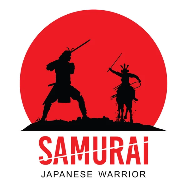 Silueta Japonského Samuraje Bojovníka Mečem Jezdeckým Koněm Vector — Stockový vektor