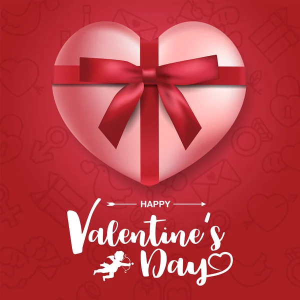 Feliz Día San Valentín Globo Forma Corazón Con Lazo Rojo — Vector de stock