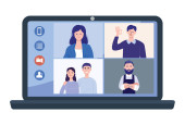 Illustration von Personen bei einer Videokonferenz auf einem Laptop. Vektor