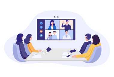 İş adamlarının görüntüsü video konferansı yapıyor. Vektör