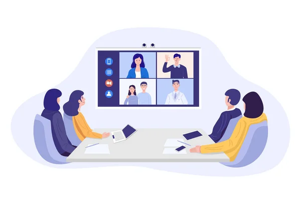 Illustration Businesspeople Having Video Conference Vector — Stock Vector