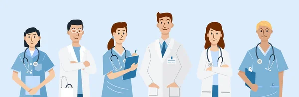 Falt Design Illustration Von Ärzten Und Krankenschwestern Charaktere Vektor — Stockvektor