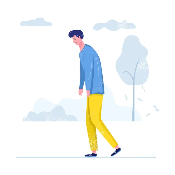 Hombre Triste Deprimido Caminando Solo Vector Illustration — Archivo Imágenes Vectoriales