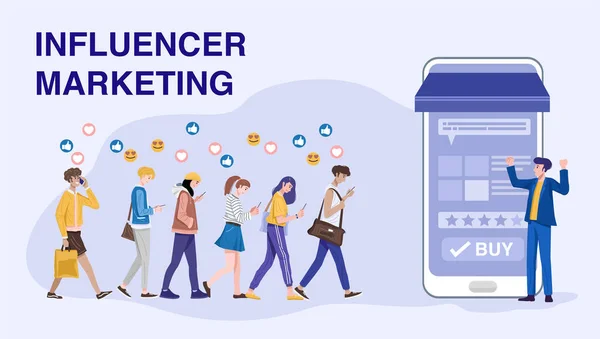 Influencer Concetto Marketing Influencer Promuove Prodotti Suoi Seguaci Online Vettore — Vettoriale Stock