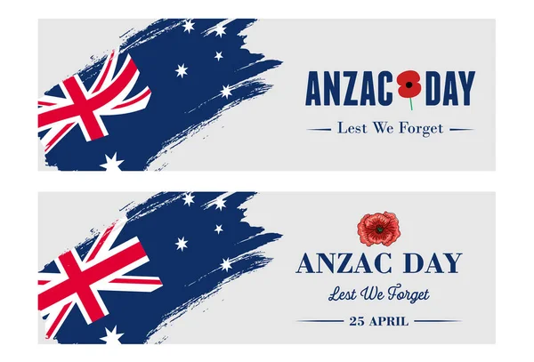Anzac Day Banner Grunge Australská Vlajka Textem Abychom Nezapomněli — Stockový vektor