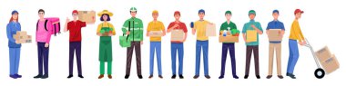 Flat design concept, Set of delivery man in various characters. Vector clipart