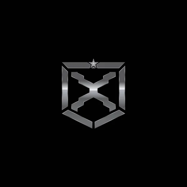 字母 X 的金属军事盾牌徽章 — 图库矢量图片