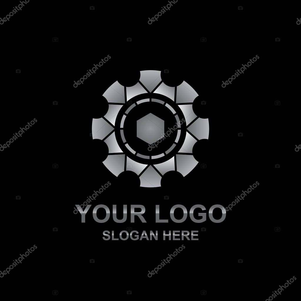 Abstract Metallic gear technology logo design vector illustration