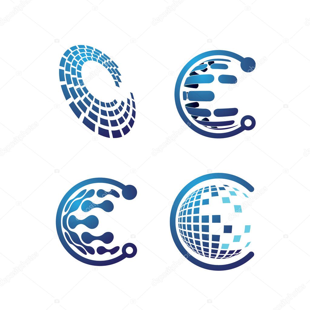 C Letter technology logo design vector illustration