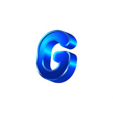 Alfabe harf G vektör metalik mavi renk.