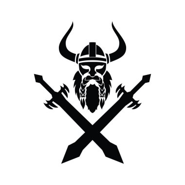 Viking baş kılıç vektör çizim çapraz
