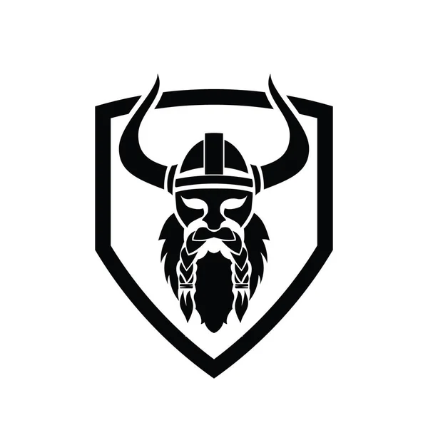 Viking Cabeça Escudo Vetor Ilustração —  Vetores de Stock