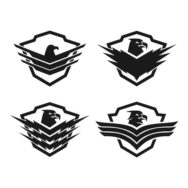 Eagle Shield Logo Design Czarno Biały Ilustracja Wektorowa Zestaw — Wektor stockowy